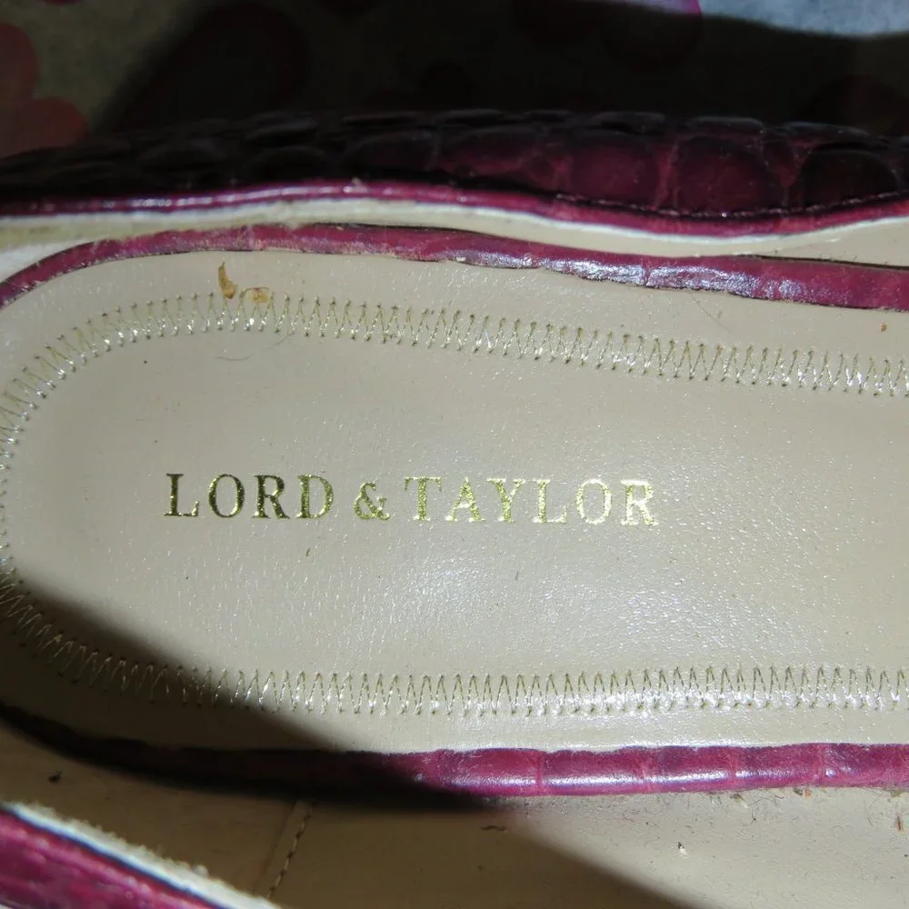 Lord & Taylor Mulberry Purple Croc Embossed Italian Leather Loafers sz 41 or 11